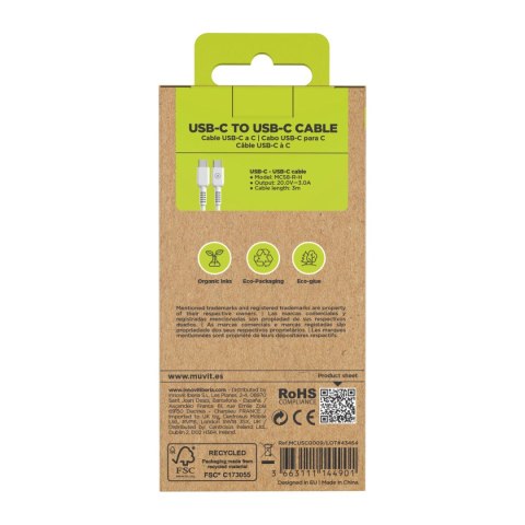 Kabel USB-C na USB-C Muvit for Change Biały 3 m