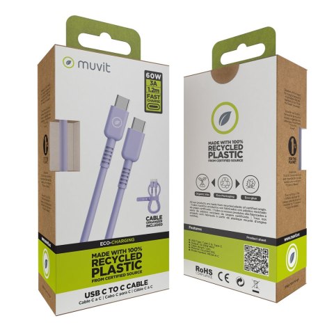 Kabel USB-C na USB-C Muvit for Change Lawenda 1,2 m