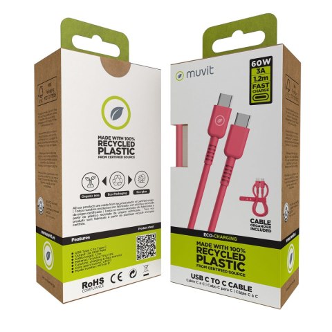 Kabel USB-C na USB-C Muvit for Change Magenta 1,2 m