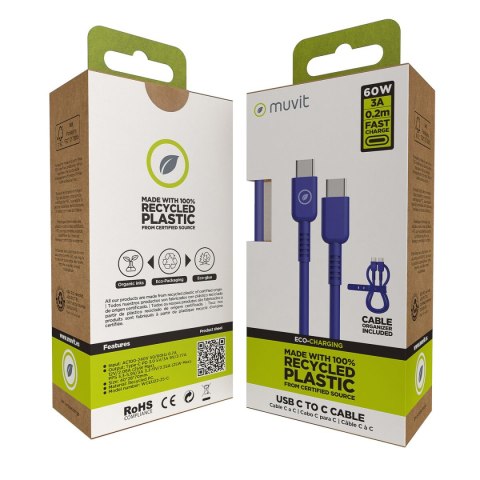 Kabel USB-C na USB-C Muvit for Change Niebieski 0,2 m