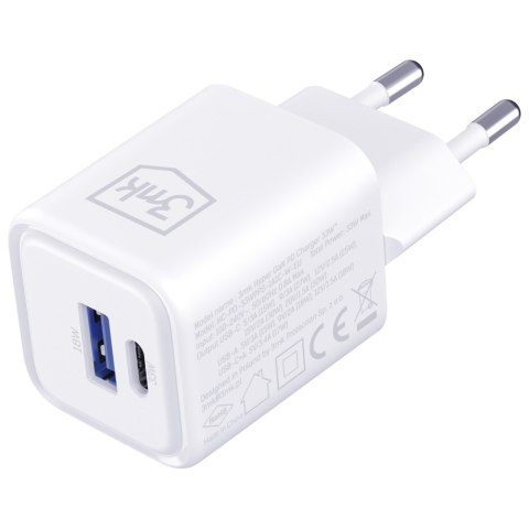 Ładowarka sieciowa 3MK Hyper Charger PD 33W GaN QC4+ PPS AFC FCP SCP USB-A + USB-C biały