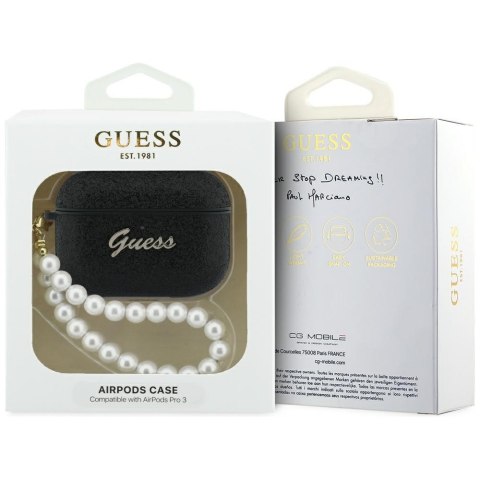 Etui Guess Glitter Pearl Strap do AirPods Pro 3 czarny