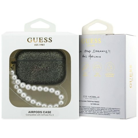 Etui Guess Glitter Pearl Strap do AirPods Pro 3 khaki