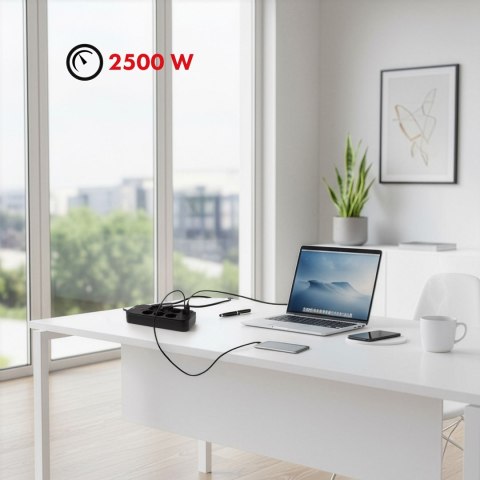 MACLEAN LISTWA ZASILAJĄCA MACLEAN, PRZEDŁUŻACZ 6 GNIAZD + 4XUSB, 110-240V AC 50/60HZ, 2.1A MAX 2500W, 3M, CZARNA, MCE391 B MC