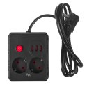 MACLEAN LISTWA ZASILAJĄCA, PRZEDŁUŻACZ 2 GNIAZDA + 3XUSB, 110-240V AC 50/60HZ, 2.1A MAX 2500W, 1.5M, CZARNA MCE387 B