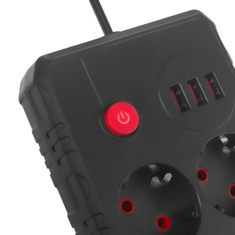 MACLEAN LISTWA ZASILAJĄCA, PRZEDŁUŻACZ 2 GNIAZDA + 3XUSB, 110-240V AC 50/60HZ, 2.1A MAX 2500W, 3 M, CZARNA MCE388 B