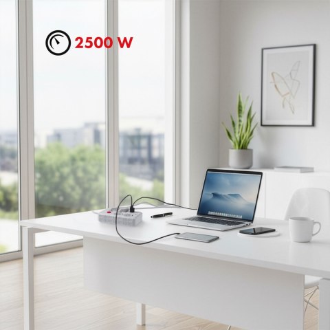 MACLEAN LISTWA ZASILAJĄCA, PRZEDŁUŻACZ 4 GNIAZDA + 3XUSB, 110-240V AC 50/60HZ, 2.1A MAX 2500W, 1,5M, BIAŁA MCE392 W