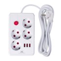 MACLEAN LISTWA ZASILAJĄCA, PRZEDŁUŻACZ 4 GNIAZDA + 3XUSB, 110-240V AC 50/60HZ, 2.1A MAX 2500W, 3M, BIAŁA MCE393 W