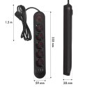 MACLEAN LISTWA ZASILAJĄCA, PRZEDŁUŻACZ5 GNIAZD + 3XUSB, 110-240V AC 50/60HZ, 2.1A MAX 2500W, 1,5M, CZARNA MCE395 B