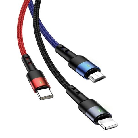 USAMS Kabel pleciony U26 3w1 0.35m 2AFast Charge (lightning/microUSB/USB-C) SJ410USB01 (US-SJ410)