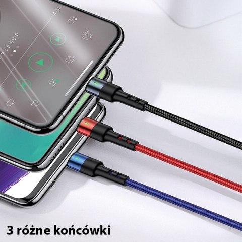 USAMS Kabel pleciony U26 3w1 0.35m 2AFast Charge (lightning/microUSB/USB-C) SJ410USB01 (US-SJ410)