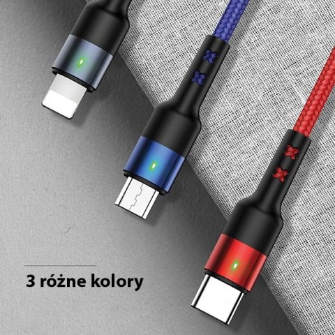 USAMS Kabel pleciony U26 3w1 0.35m 2AFast Charge (lightning/microUSB/USB-C) SJ410USB01 (US-SJ410)