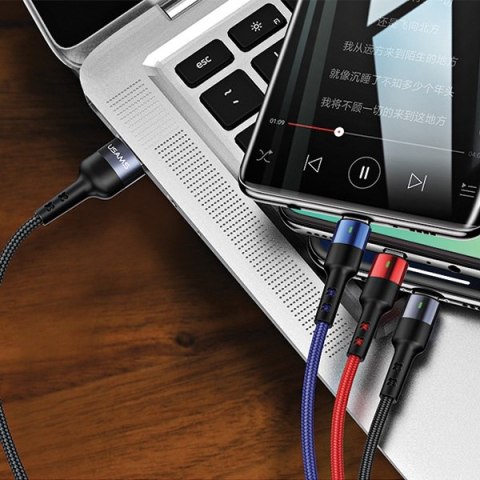 USAMS Kabel pleciony U26 3w1 0.35m 2AFast Charge (lightning/microUSB/USB-C) SJ410USB01 (US-SJ410)