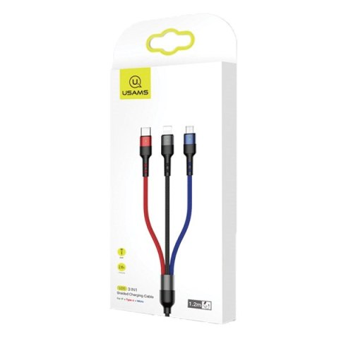 USAMS Kabel pleciony U26 3w1 0.35m 2AFast Charge (lightning/microUSB/USB-C) SJ410USB01 (US-SJ410)