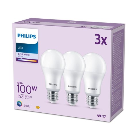 Żarówka LED Philips A67 Biały E 100 W E27 3 Sztuk (4000 K)
