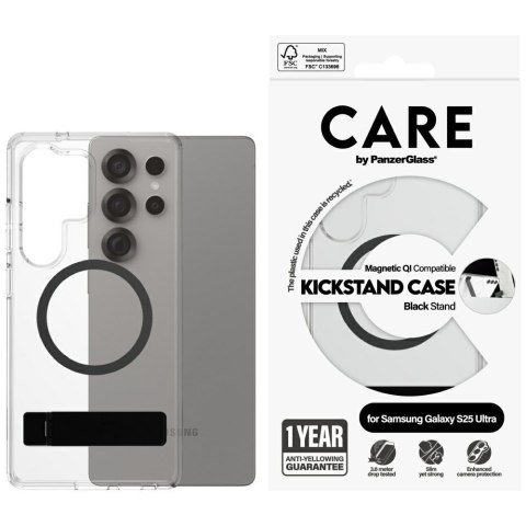 Etui CARE by PanzerGlass Feature Black Kickstand & QI do Samsung Galaxy S25 Ultra przezroczysty