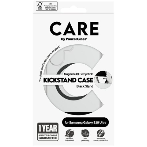Etui CARE by PanzerGlass Feature Black Kickstand & QI do Samsung Galaxy S25 Ultra przezroczysty
