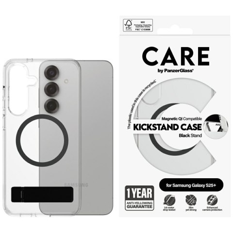 Etui CARE by PanzerGlass Feature Black Kickstand & QI do Samsung Galaxy S25+ przezroczysty