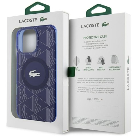 Etui Lacoste HC IML Monogram Silver Croc Logo do iPhone 16 Pro MagSafe granatowy