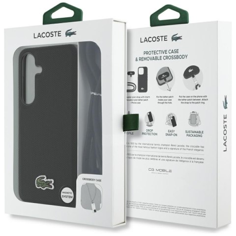 Etui Lacoste Iconic Petit Pique Woven Logo CBDY Strap MagSafe do Samsung Galaxy S25 czarny