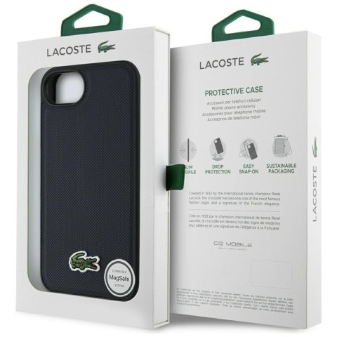Etui Lacoste Iconic Petit Pique Woven Logo MagSafe do iPhone 16e granatowy