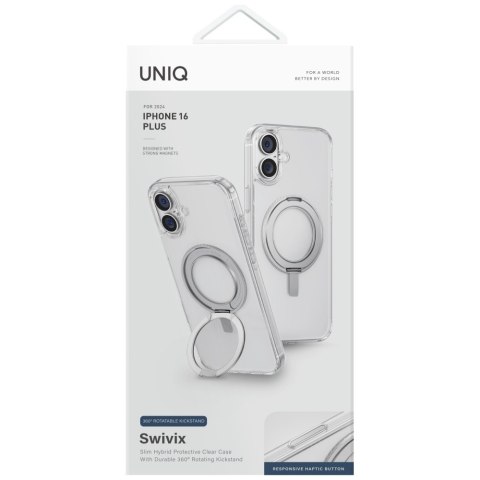 Etui UNIQ Swivix do iPhone 16 Plus 360 Rotating Kickstand przezroczysty