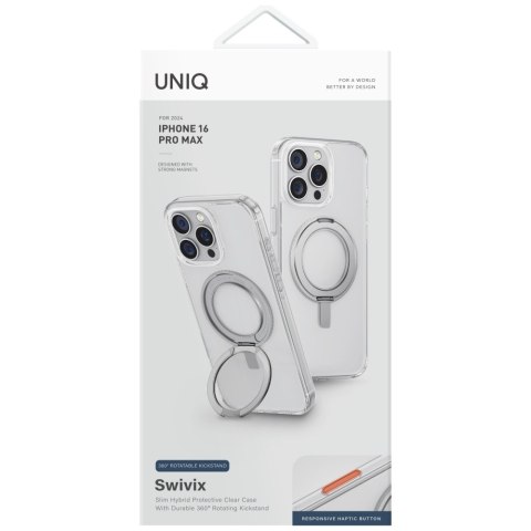 Etui UNIQ Swivix do iPhone 16 Pro Max 360 Rotating Kickstand przezroczysty
