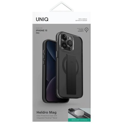 UNIQ etui Heldro Mag iPhone 15 Pro 6.1"Magclick Charging czarny/vapour smoke