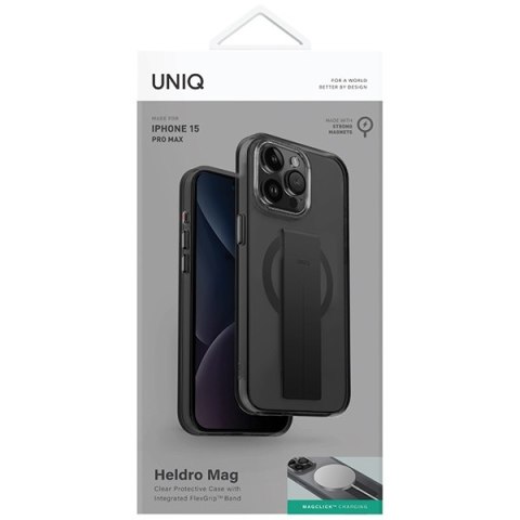 UNIQ etui Heldro Mag iPhone 15 Pro Max6.7" Magclick Charging czarny/vapour smoke