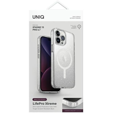UNIQ etui LifePro Xtreme iPhone 15 ProMax 6.7" Magclick Charging przezroczysty/tinsel lucent