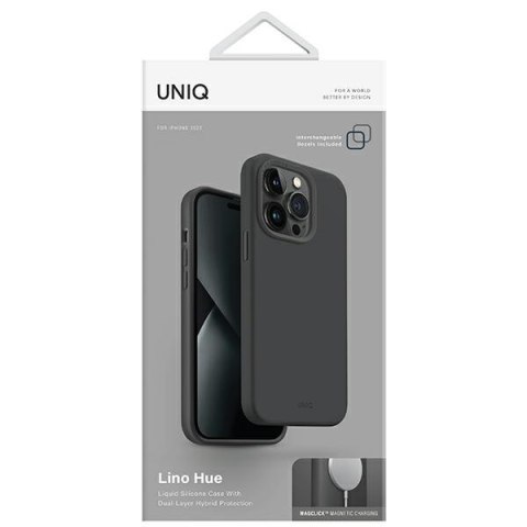 UNIQ etui Lino Hue iPhone 14 Plus / 15Plus 6.7" Magclick Charging szary/charcoal grey