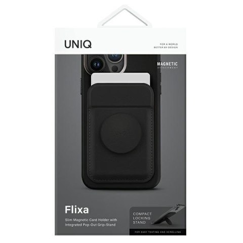 UNIQ Flixa magnetyczny portfel na kartyz podpórką czarny/jet black MagSafe