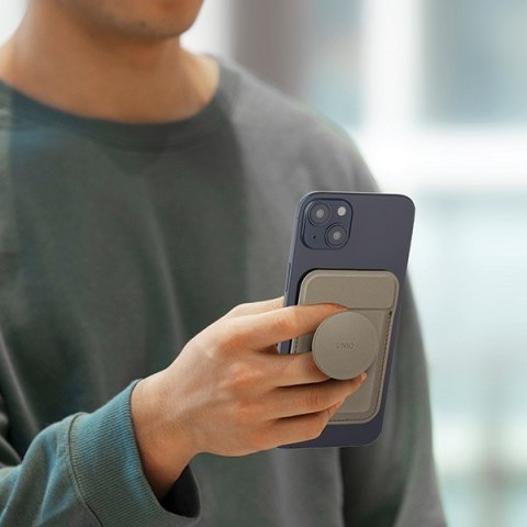 UNIQ Flixa magnetyczny portfel na kartyz podpórką szary/flint grey MagSafe