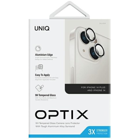 UNIQ Optix Aluminium Camera LensProtector iPhone 14 6.1" / 14 Plus 6.7" sterling silver szkło na obiektyw aparatu z aplikatorem
