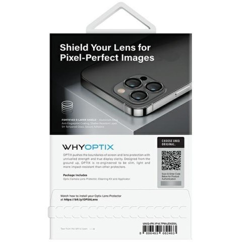 UNIQ Optix Aluminium Camera LensProtector iPhone 14 Pro 6.1" / 14 Pro Max 6.7" sterling silver szkło na obiektyw aparatu z aplik
