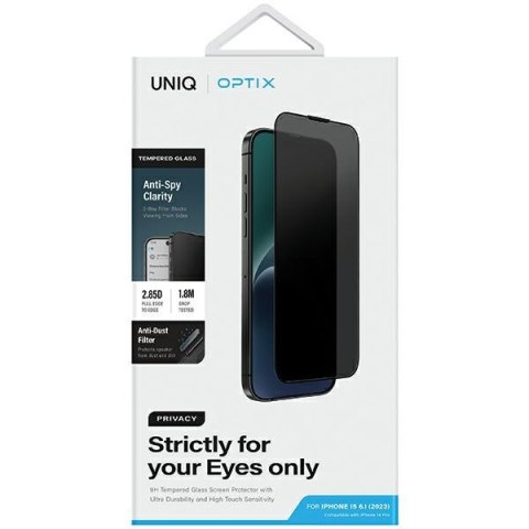 UNIQ Optix Privacy iPhone 15 6.1" / 14Pro 6.1" prywatyzujące szkło hartowane z aplikatorem