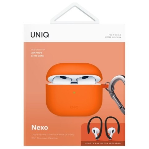 UNIQ etui Nexo AirPods 4 + Ear Hooks Silicone pomarańczowy/volt orange