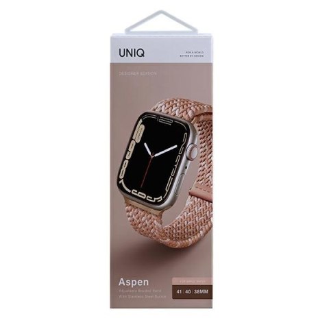 UNIQ pasek Aspen Apple Watch 40/38/41mm Series 1/2/3/4/5/6/7/8/9/SE/SE2/SE3 Braided DE różowy/citrus pink