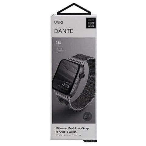UNIQ pasek Dante Apple Watch Series 1/2/3/4/5/6/7/8/9/SE/SE2/SE3 42/44/45mm Stainless Steel grafitowy/graphite