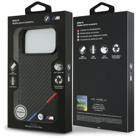Etui BMW M Carbon Tricolor Line MagSafe do iPhone 17 Pro Max / 18 Pro Max czarny