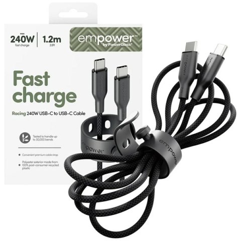 Kabel empower by PanzerGlass Racing 240W USB-C do USB-C 1.2m czarny