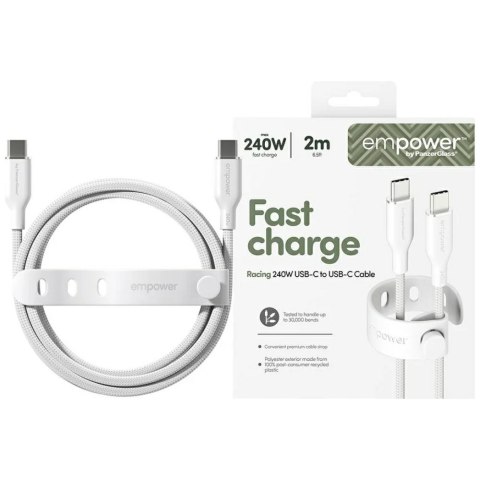 Kabel empower by PanzerGlass Racing 240W USB-C do USB-C 2m srebrno-biały