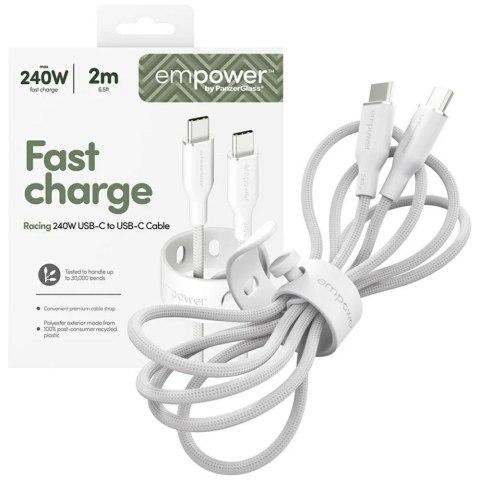 Kabel empower by PanzerGlass Racing 240W USB-C do USB-C 2m srebrno-biały