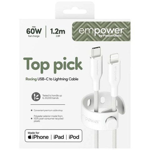 Kabel empower by PanzerGlass Racing 60W USB-C do Lightning 1.2m srebrno-biały