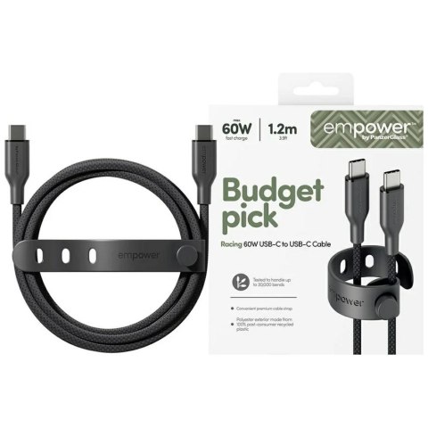 Kabel empower by PanzerGlass Racing 60W USB-C do USB-C 1.2m czarny