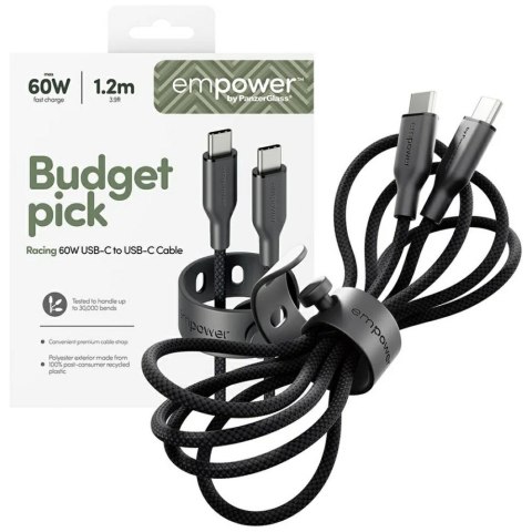 Kabel empower by PanzerGlass Racing 60W USB-C do USB-C 1.2m czarny