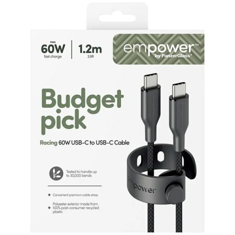 Kabel empower by PanzerGlass Racing 60W USB-C do USB-C 1.2m czarny