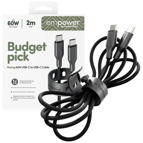 Kabel empower by PanzerGlass Racing 60W USB-C do USB-C 2m czarny