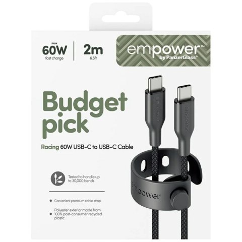Kabel empower by PanzerGlass Racing 60W USB-C do USB-C 2m czarny
