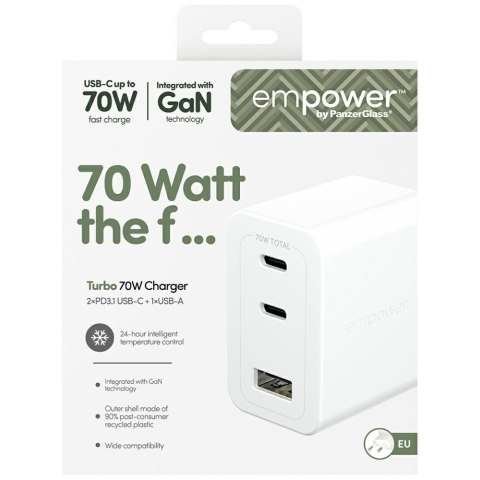 Ładowarka sieciowa empower by PanzerGlass Turbo 70W 2x USB-C USB-A srebrno-biały